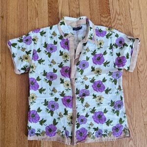 Vineyard Vines Button-Up Shirt with Purple and Beige Flowers
